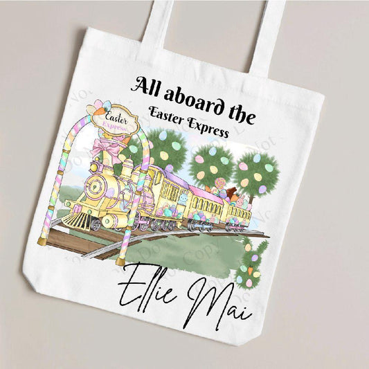 Tote bag Easter bag, Easter egg hunt, Easter Express with background personalised - canvas