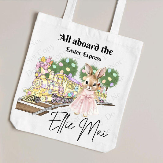 Tote bag Easter bag, Easter egg hunt, Easter Express with bunny personalised - canvas