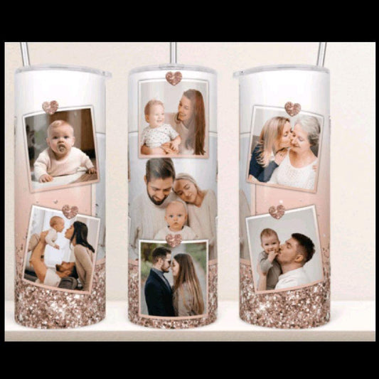 Rose gold Family photo 20oz tumbler with metal straw customised