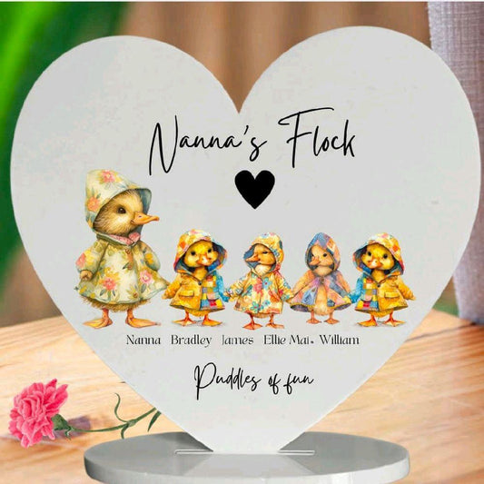 Nanna/mummy etc flock family tree 15cm freestanding heart. Personalised family tree Decor