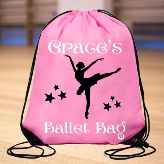 Pink drawstring ballet bag personalised